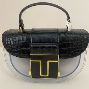 Faux Leather,Acrylic crossbody-Black